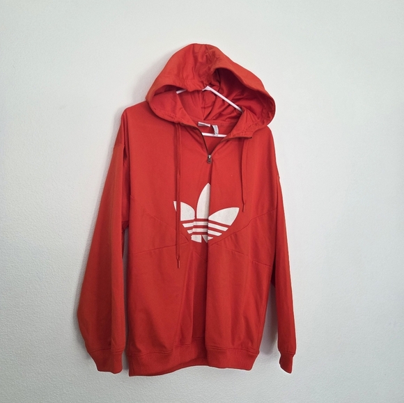 Adidas Blood Orange Quarter Zip Hoodie with White Logo Size Small - Picture 1 of 8